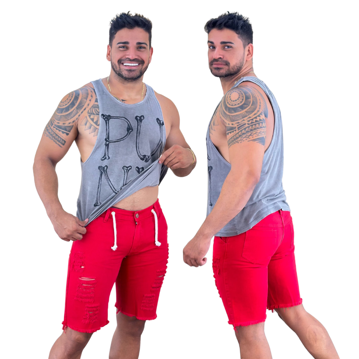 Bermuda Jeans Masculina Vermelha