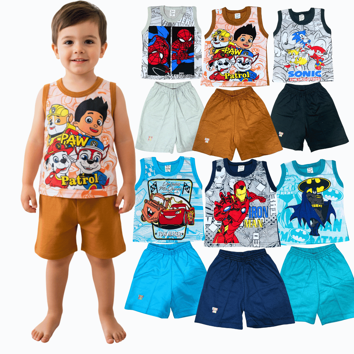 + 20 peças  vendidas        Kit 5 Conjunto Infantil Regata e Bermuda Masculino