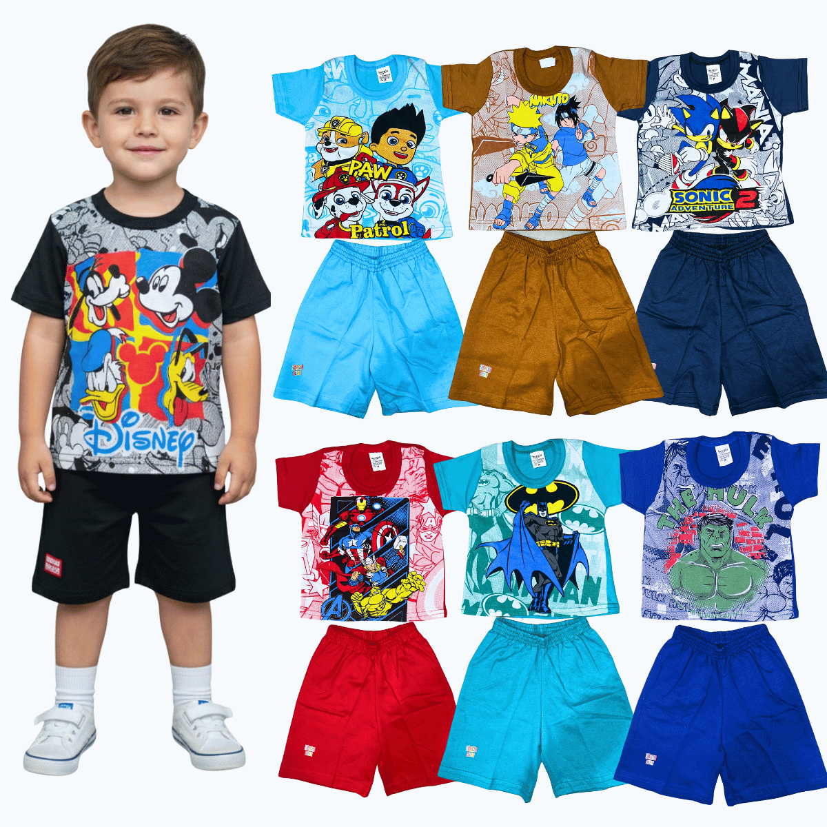 + 15 peças vendidas     Kit 2 Conjuntos Infantil com Mangas e Bermuda Masculino Variado