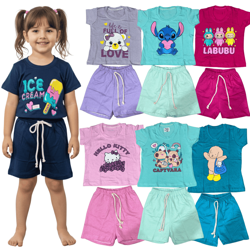+ 35 peças vendidas     Kit 3 Conjuntos Infantil com Mangas e Bermuda Feminina Variada