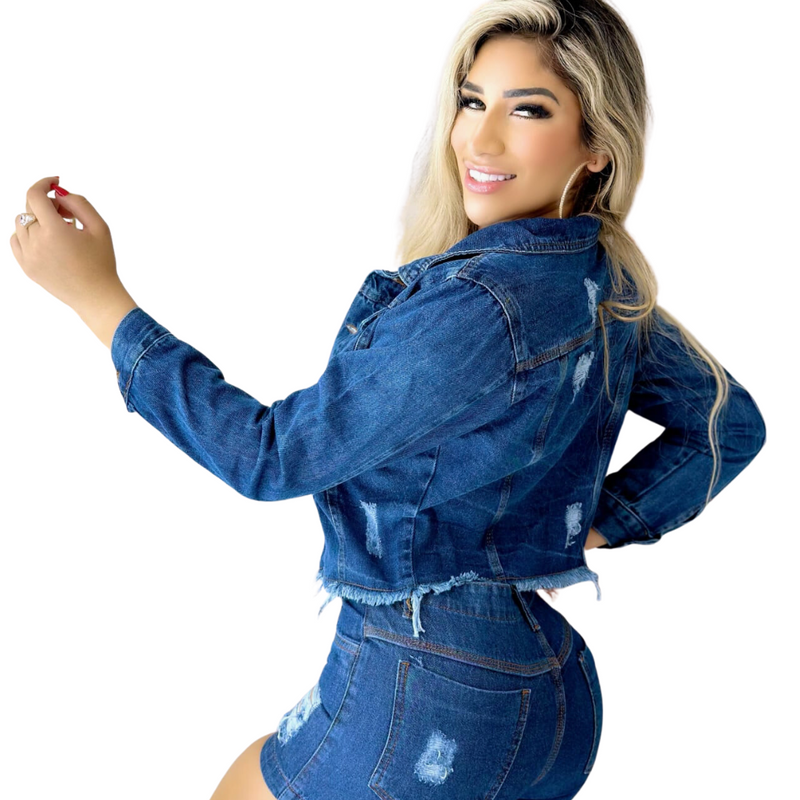 Jaqueta Jeans Feminina Estilo Moto
