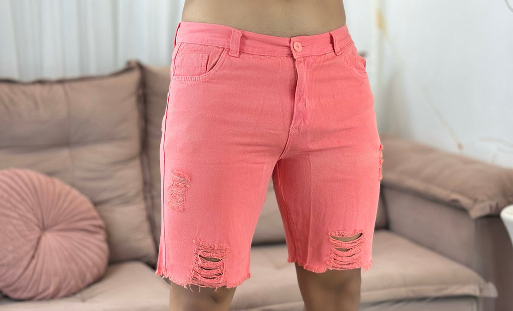 Bermuda Jeans Masculina Rosa Salmão