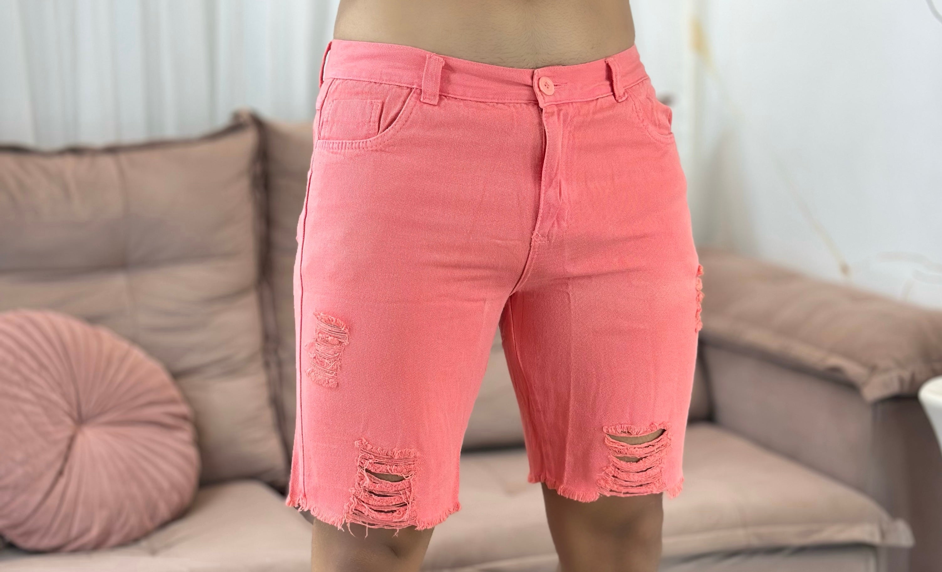 Bermuda Jeans Masculina Rosa Salmão