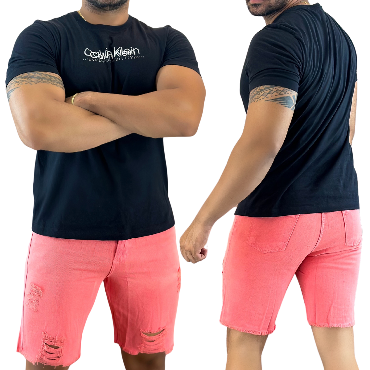 Bermuda Jeans Masculina Rosa Salmão