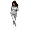 Conjunto de agasalho feminino liso, moletom casual com capuz, calça, roupa esportivo