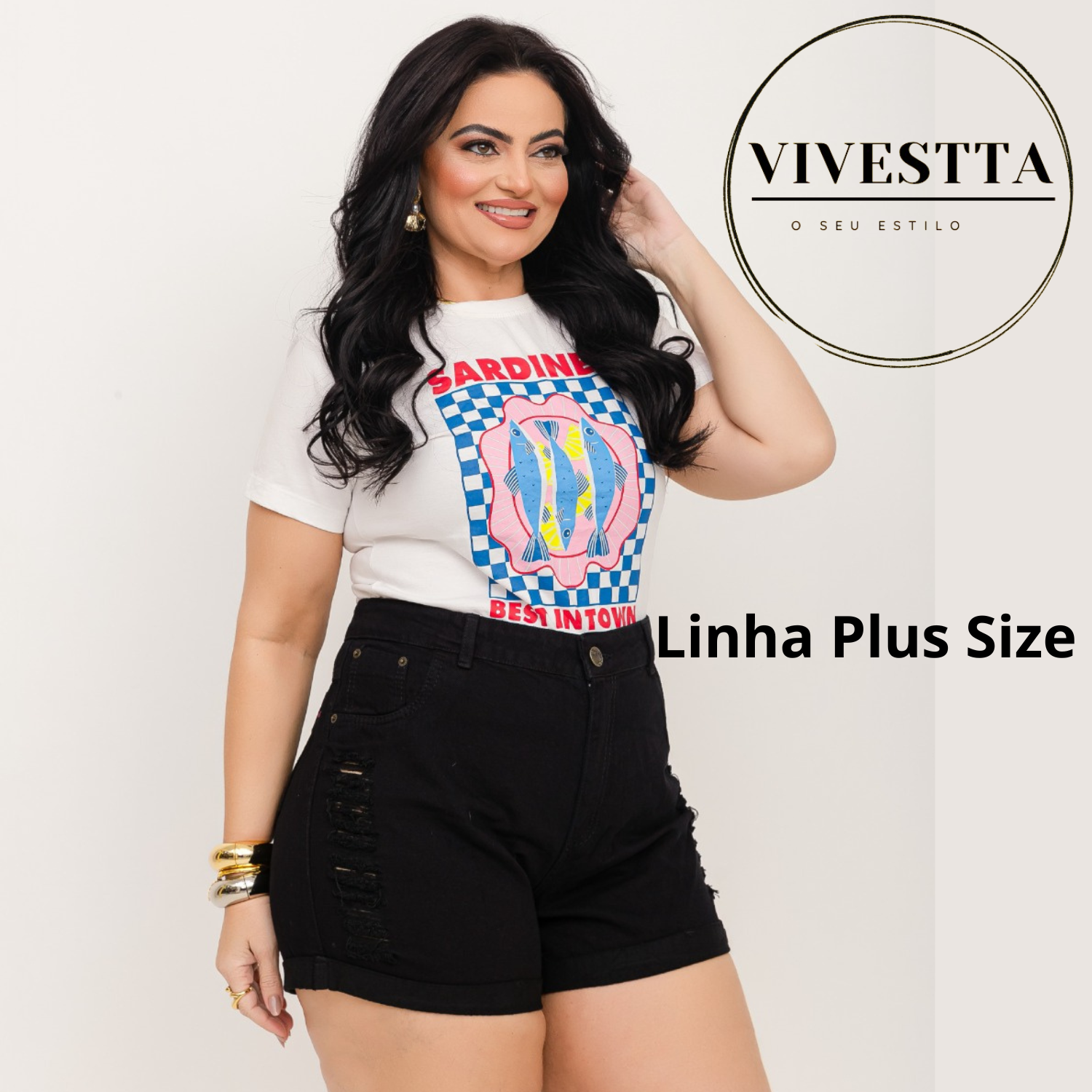 Shorts Bermudas Jeans Preto Feminina Plus Size