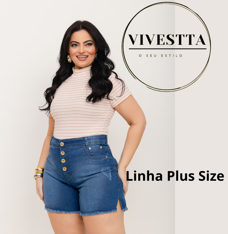 Shorts Bermudas Jeans Feminina Plus Size Cintura Alta