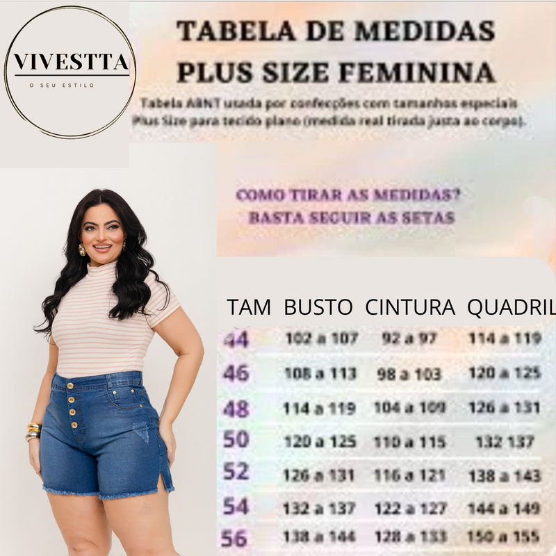 Shorts Bermudas Jeans Feminina Plus Size Cintura Alta