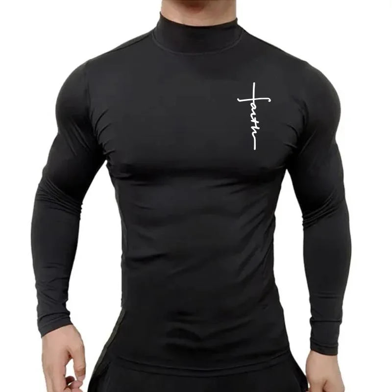 Camiseta Masculina de Manga Longa com Gola Alta – Estilo Casual & Conforto Ativo