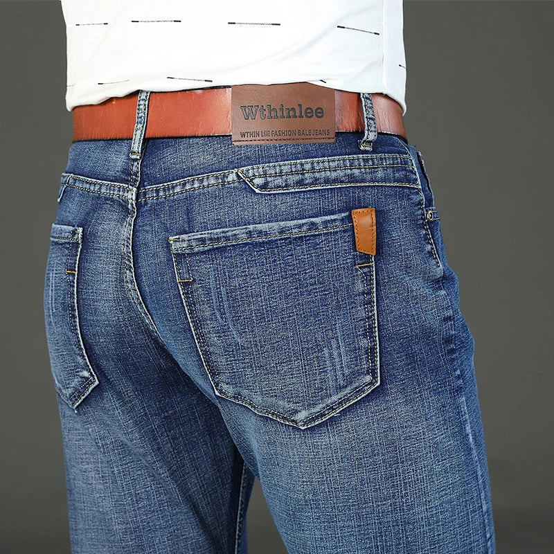Calça jeans masculina Wthinlee 8 modelos primavera outono, casual, reta, elástica