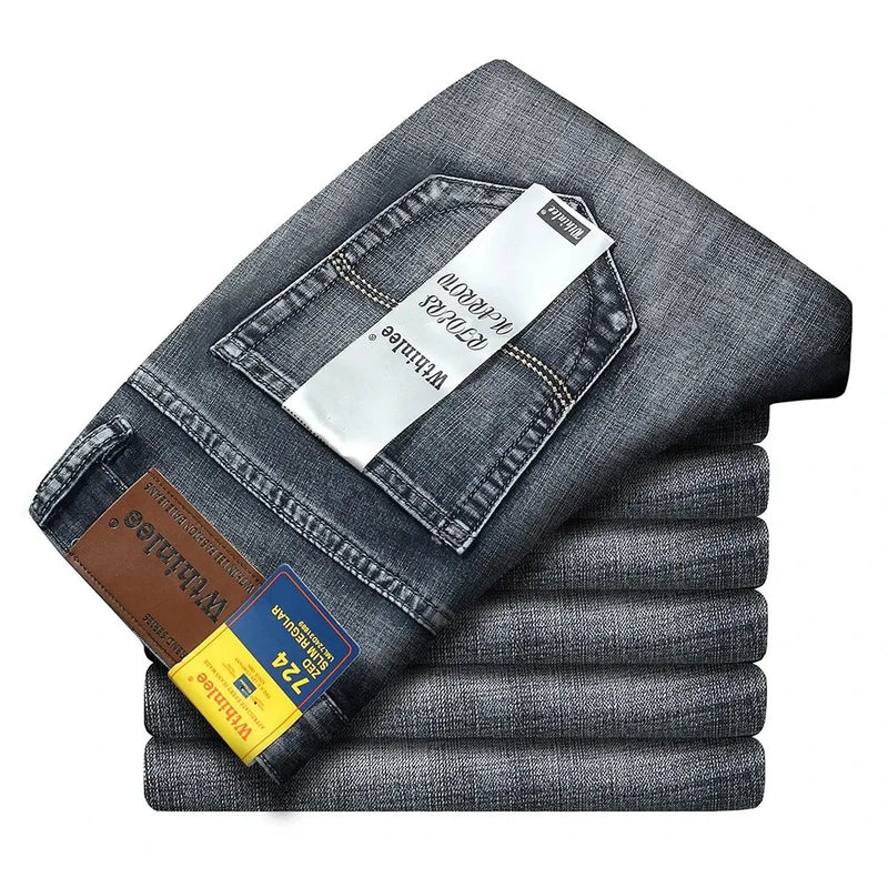 Wthinlee New Business Calça Jeans Masculina Casual Reta Elástica Moda Clássica