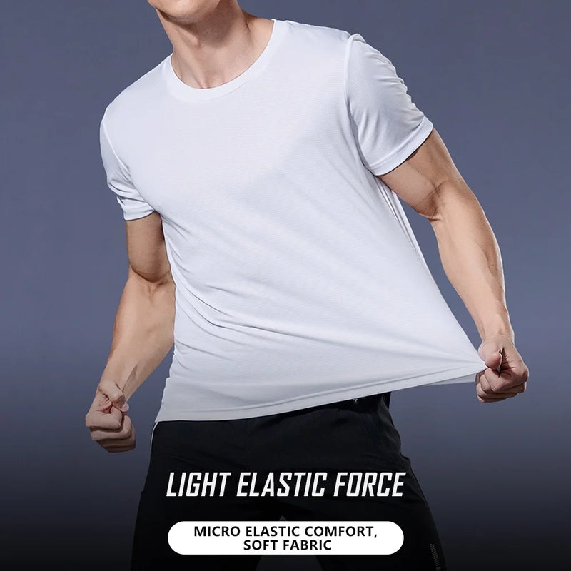 Camiseta masculina de manga curta, secagem rápida, para academia, corrida