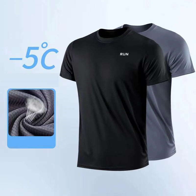 Camiseta masculina de manga curta, secagem rápida, para academia, corrida