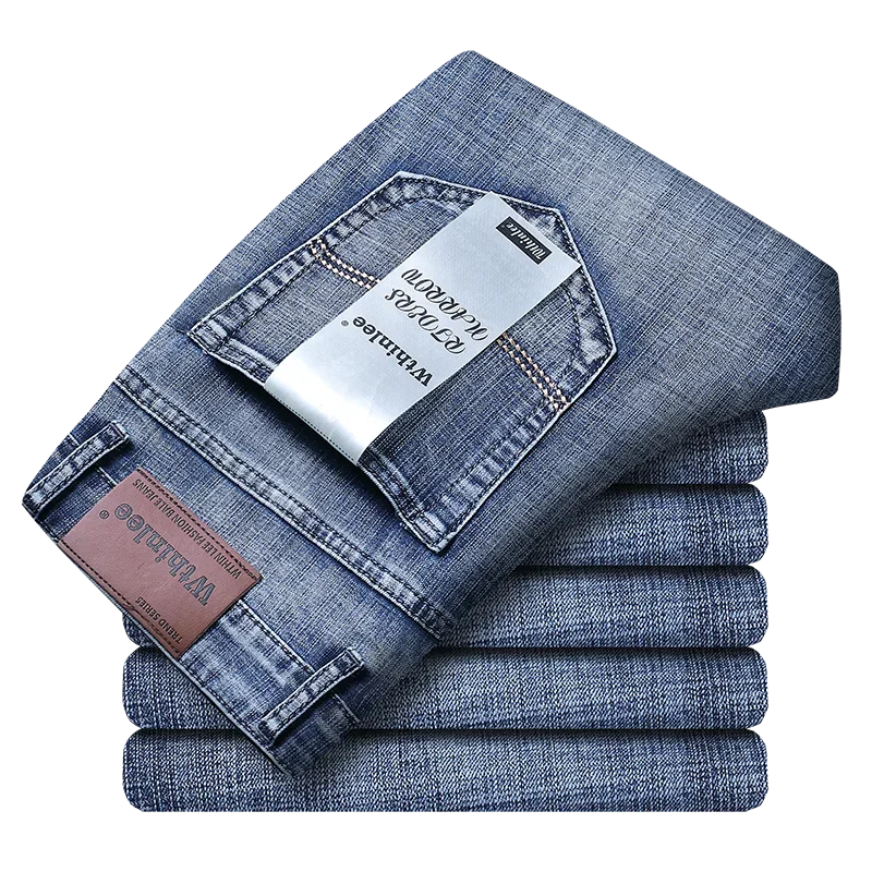 Wthinlee New Business Calça Jeans Masculina Casual Reta Elástica Moda Clássica