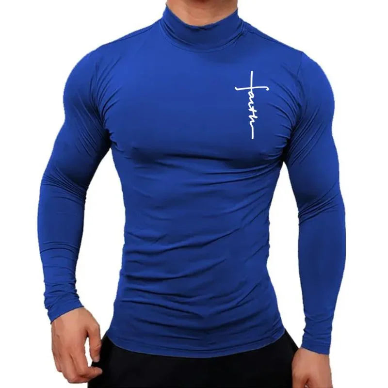 Camiseta Masculina de Manga Longa com Gola Alta – Estilo Casual & Conforto Ativo