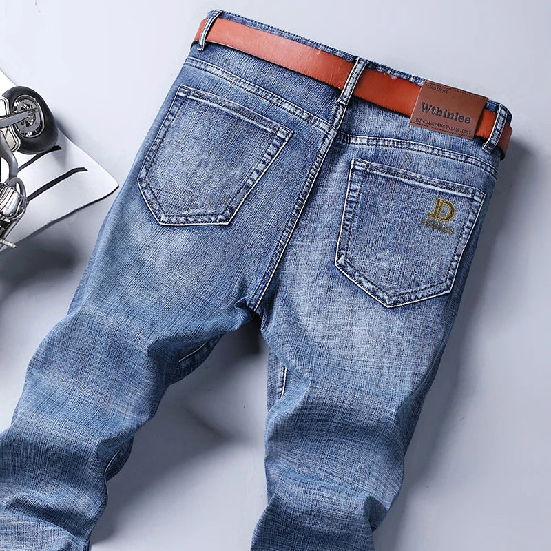Calça jeans masculina Wthinlee 8 modelos primavera outono, casual, reta, elástica