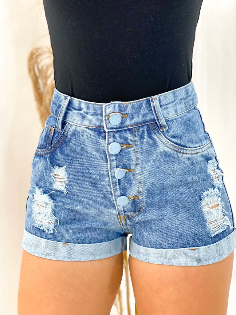 Short Jeans Feminino Cintura Alta Modelo Detonado Cintura Alta, Cós Alto, Levanta o Bumbum Promoção Desconto