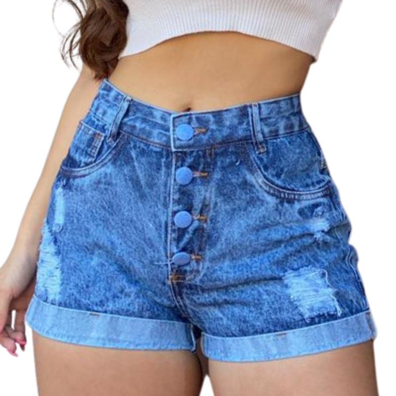 Short Jeans Feminino Cintura Alta Modelo Detonado Cintura Alta, Cós Alto, Levanta o Bumbum Promoção Desconto