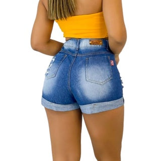 Short Jeans Feminino Cintura Alta Modelo Detonado Cintura Alta, Cós Alto Promoção Desconto