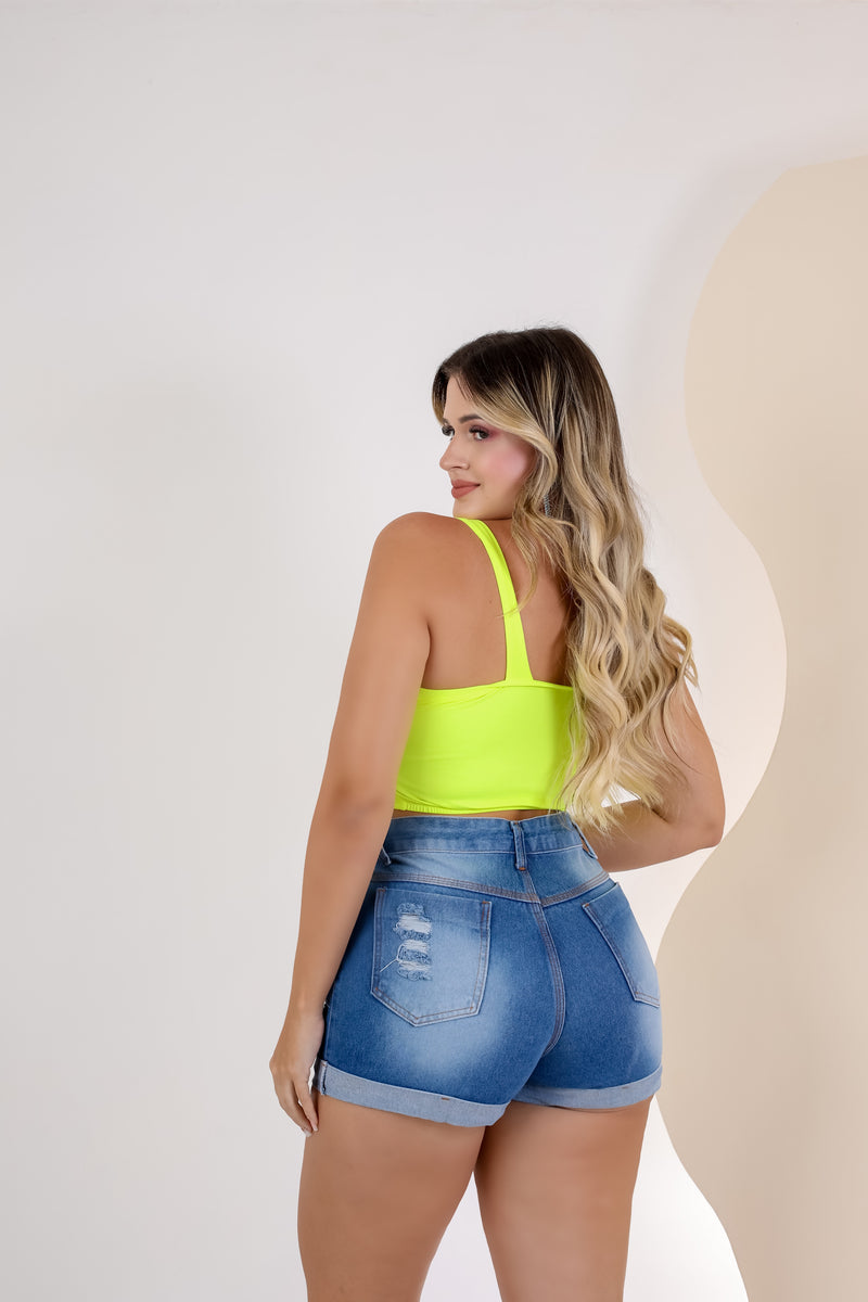 Short Jeans Feminino Cintura Alta Modelo Detonado Cintura Alta, Cós Alto Promoção Desconto