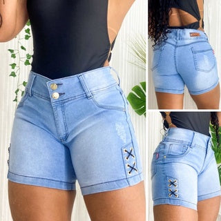 Short Jeans Feminino Cintura Alta Modelo Detonado