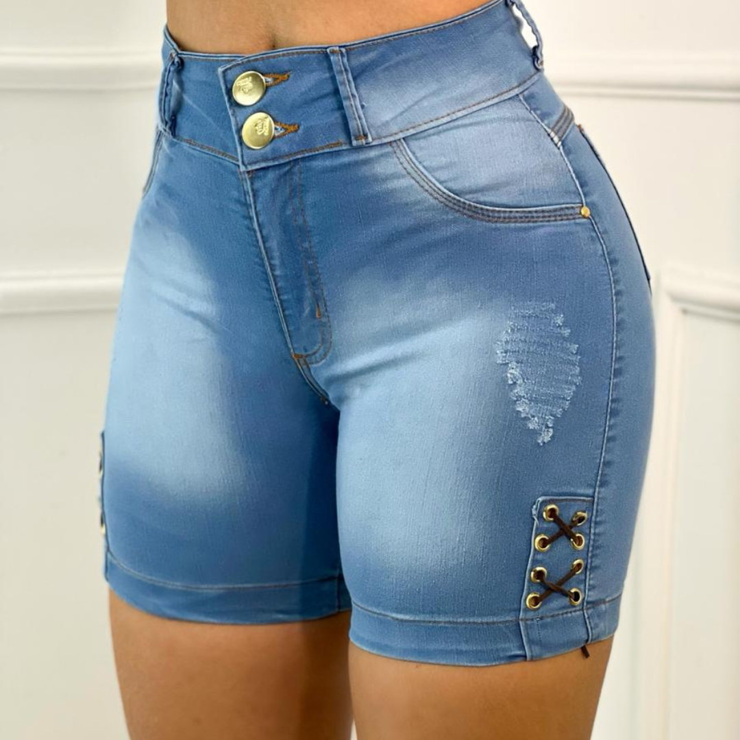 Short Jeans Feminino Cintura Alta Modelo Detonado