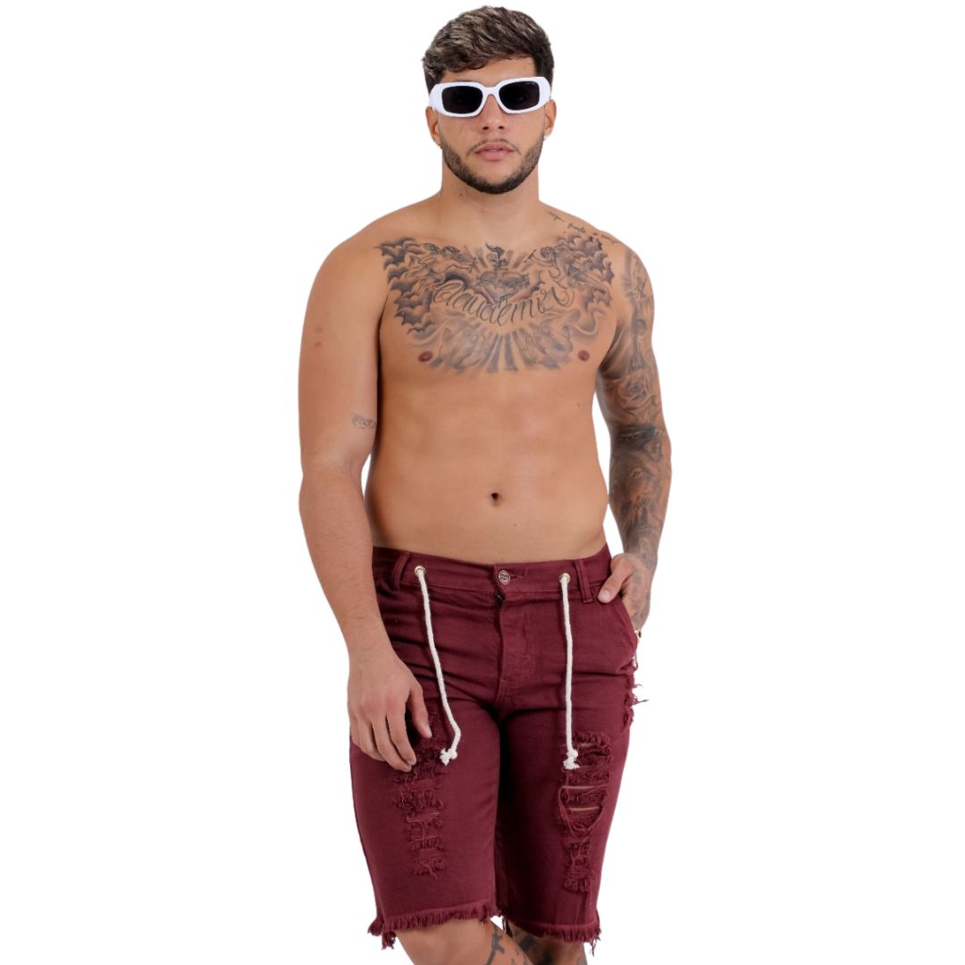 Bermuda Jeans Masculina vermelho Bordô