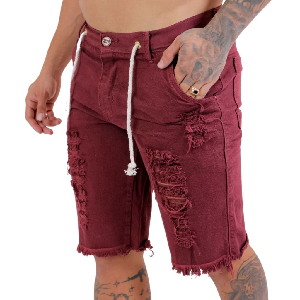 Bermuda Jeans Masculina vermelho Bordô