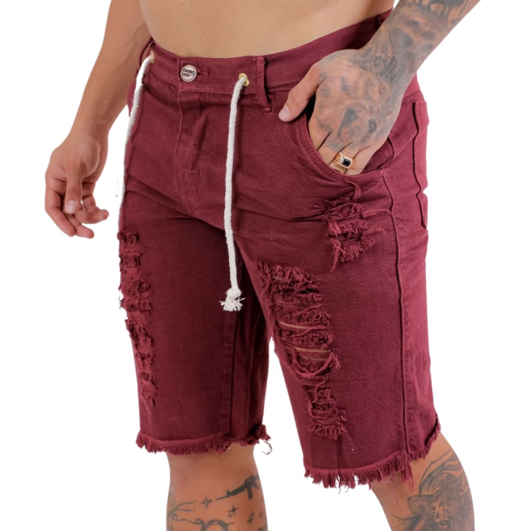 Bermuda Jeans Masculina vermelho Bordô