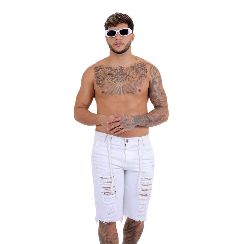 Bermuda Masculina Rasgada Branca Confortavel