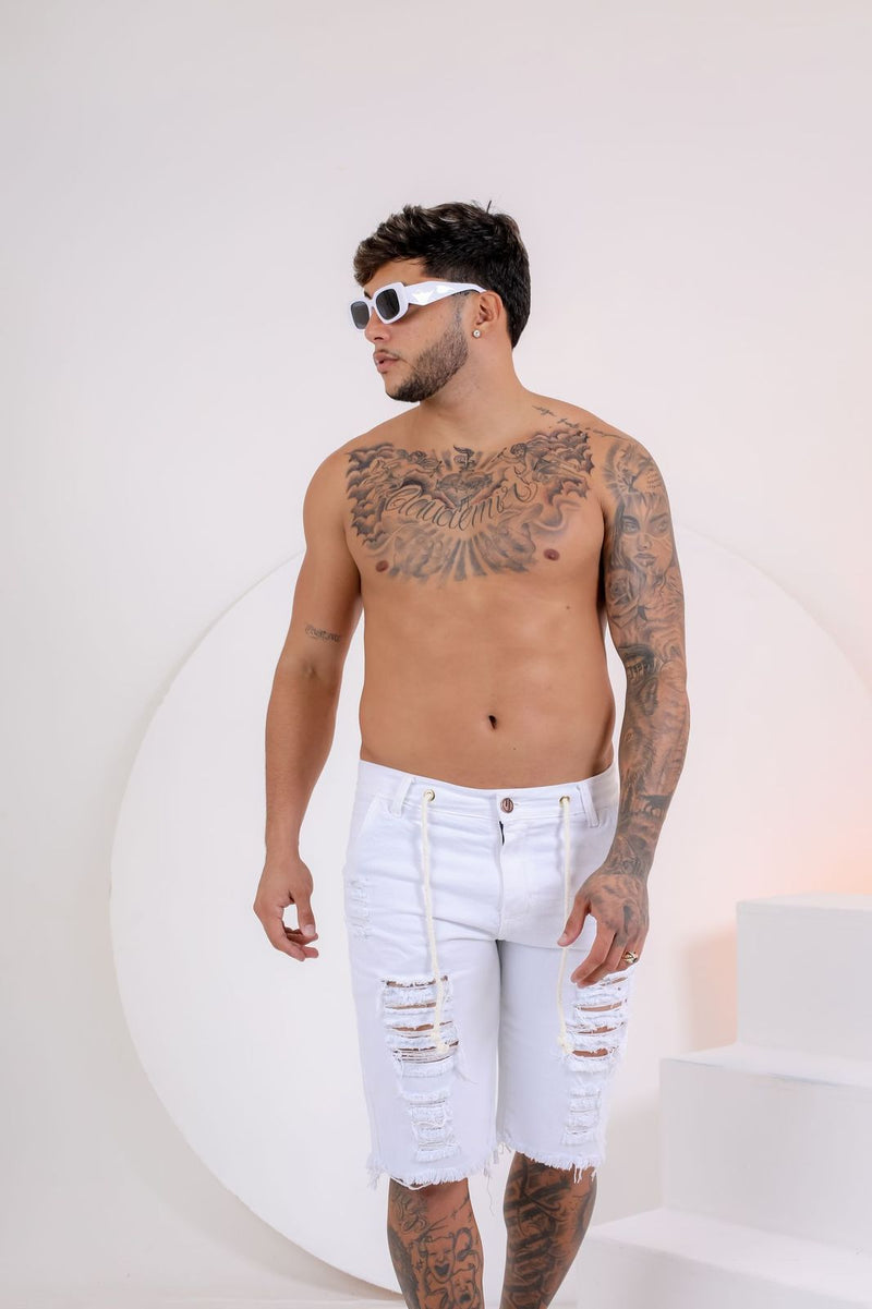 Bermuda Masculina Rasgada Branca Confortavel