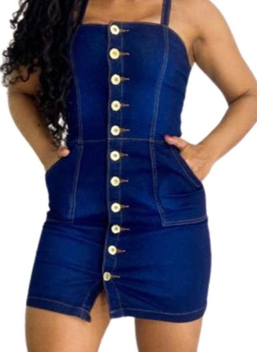 Vestido Jeans Escuro Clássico com Botões