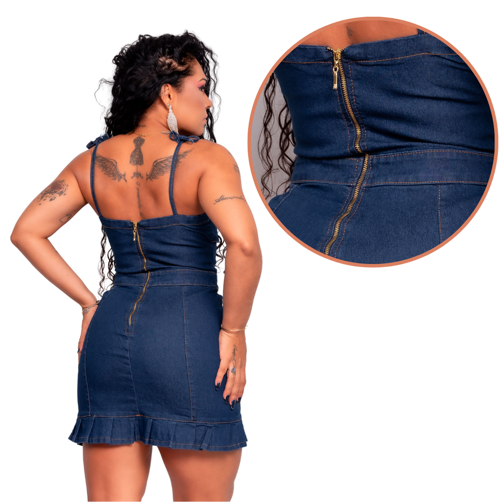 Vestido Jeans Escuro Clássico com Zíper