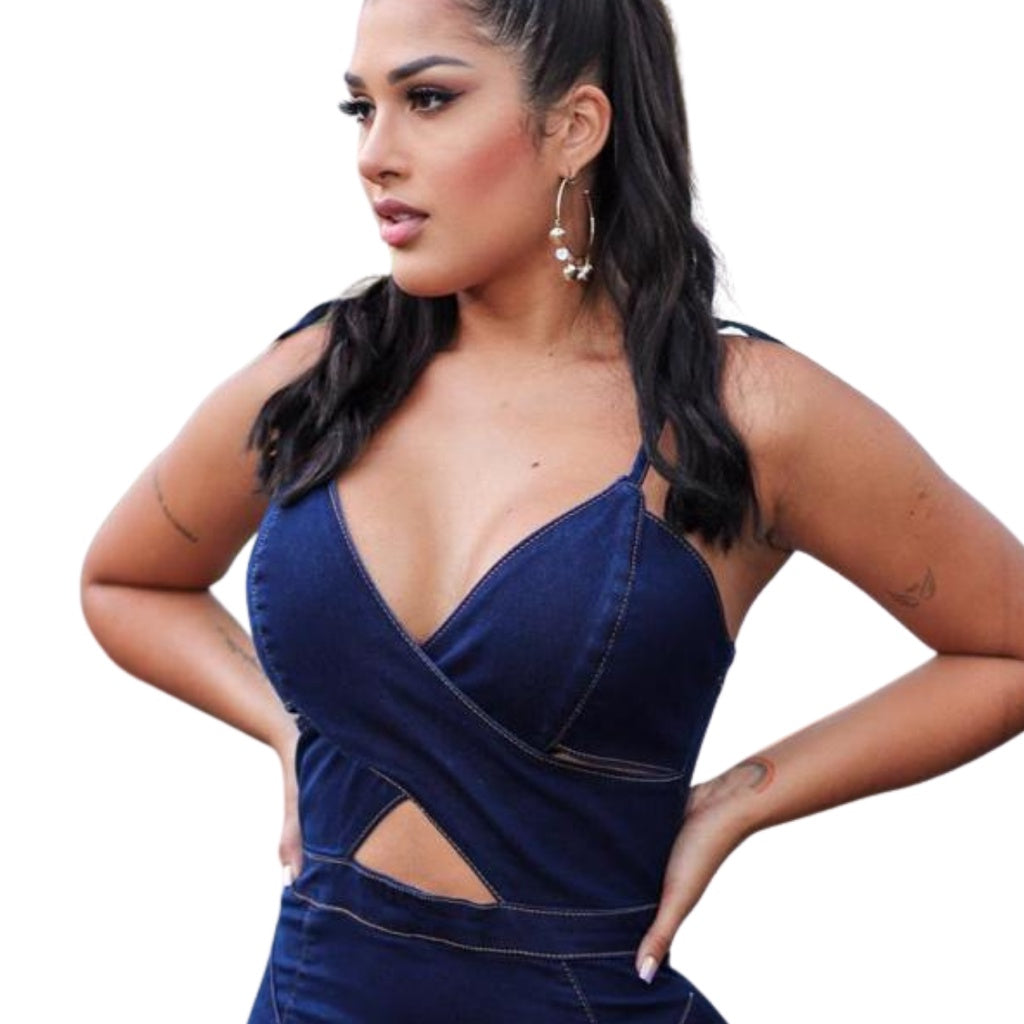 Vestido Jeans Escuro Clássico com Zíper