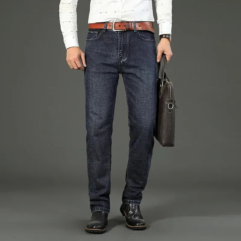 Wthinlee New Business Calça Jeans Masculina Casual Reta Elástica Moda Clássica
