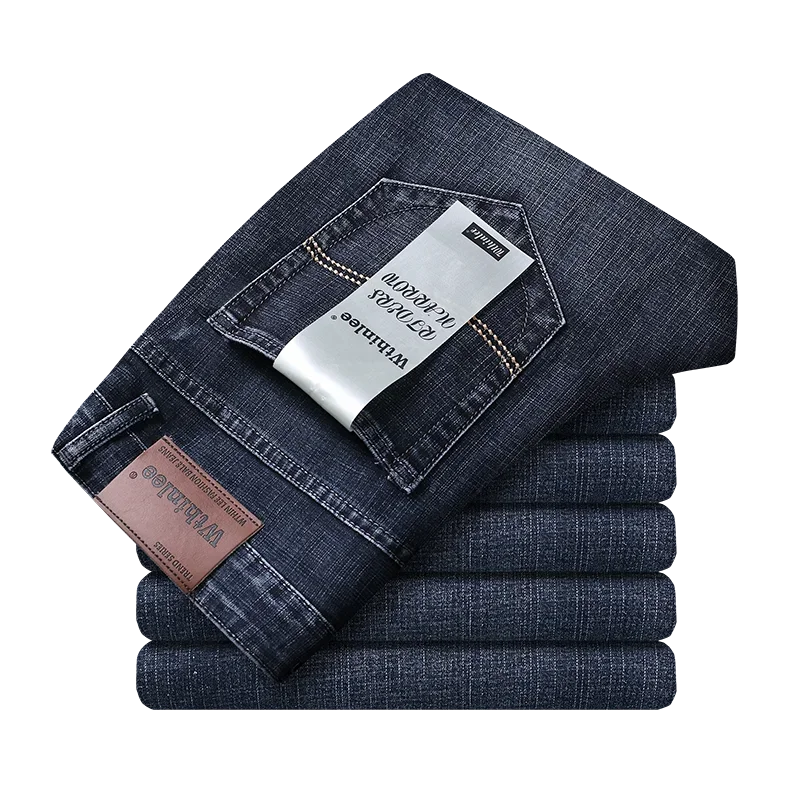 Wthinlee New Business Calça Jeans Masculina Casual Reta Elástica Moda Clássica