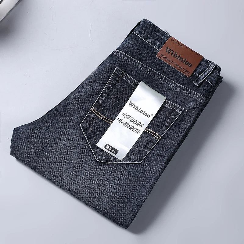 Calça jeans masculina Wthinlee 8 modelos primavera outono, casual, reta, elástica
