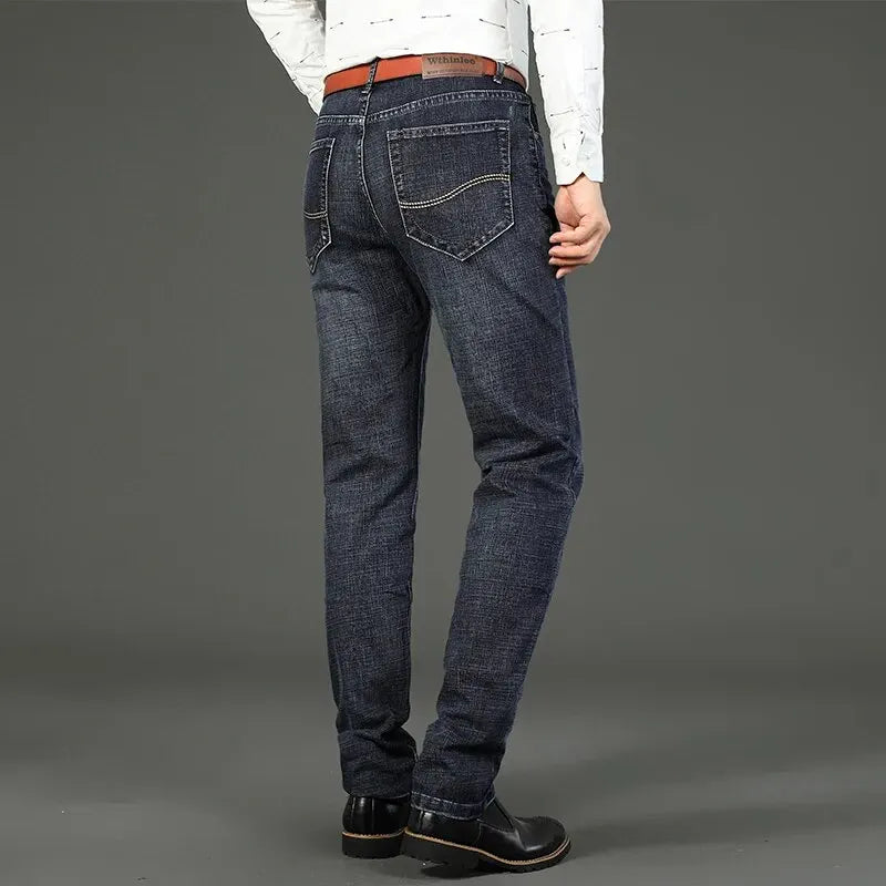 Wthinlee New Business Calça Jeans Masculina Casual Reta Elástica Moda Clássica