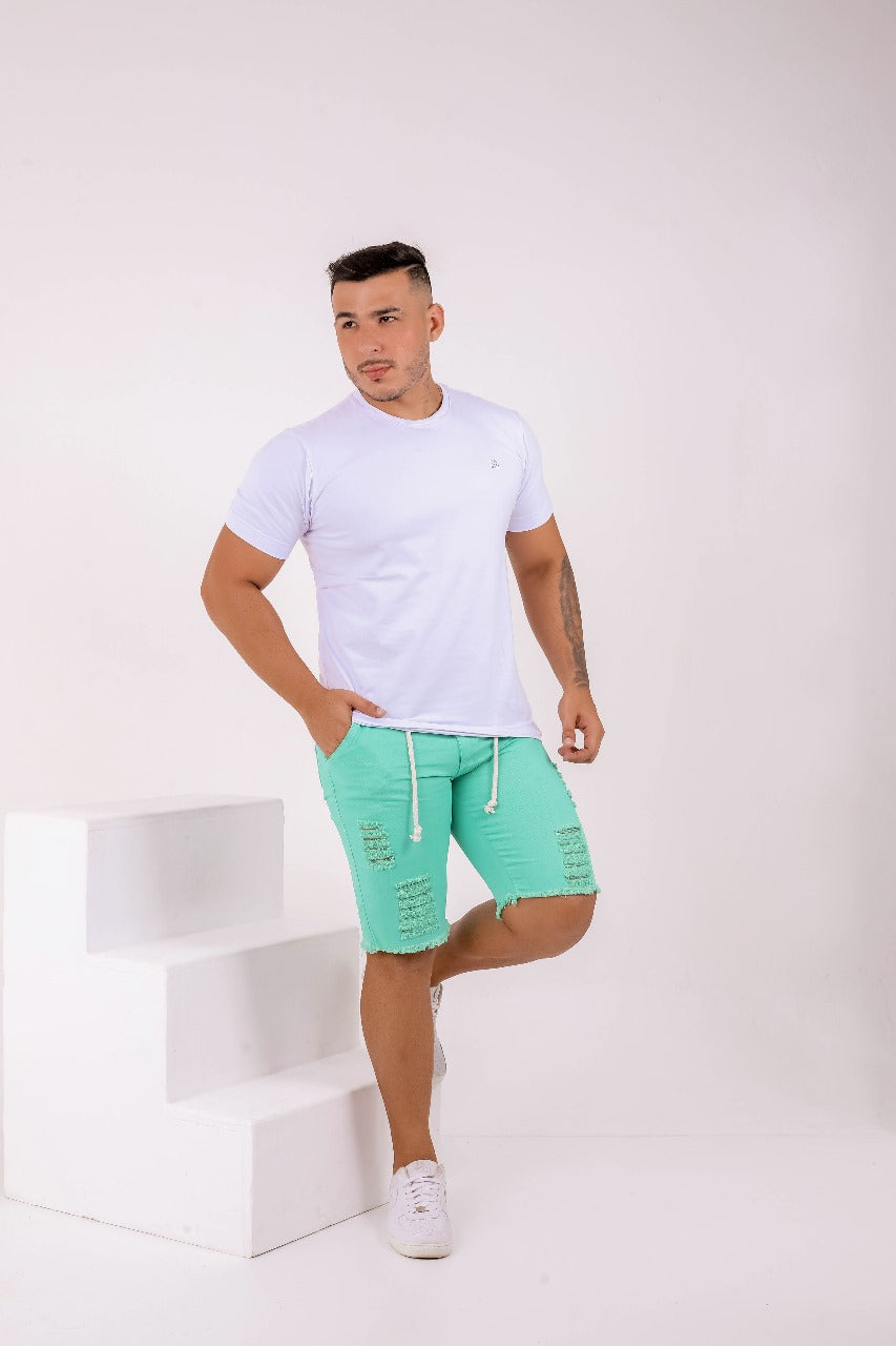 Bermuda Jeans Masculina Verde Agua