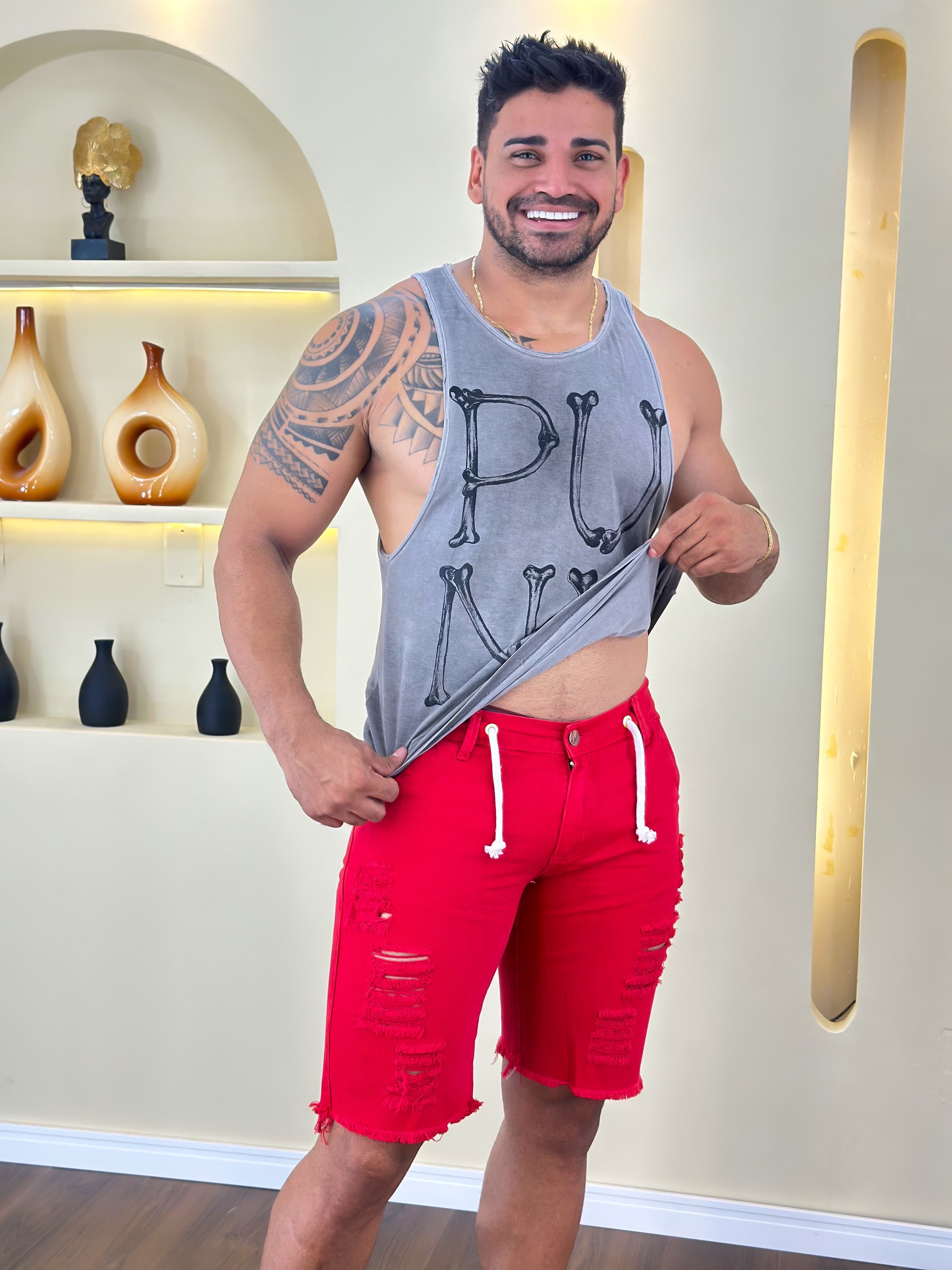 Bermuda Jeans Masculina Vermelha