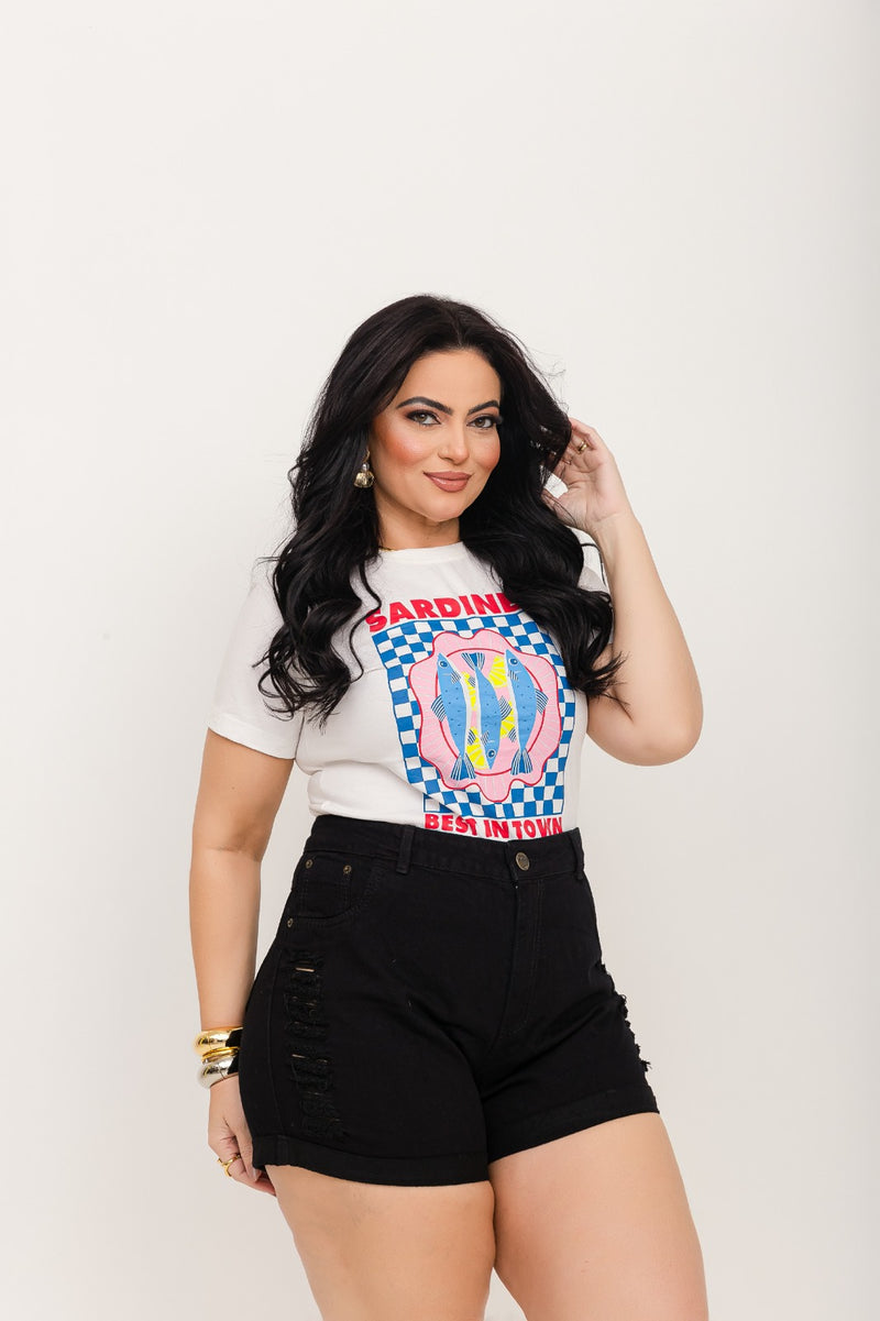 Shorts Bermudas Jeans Preto Feminina Plus Size