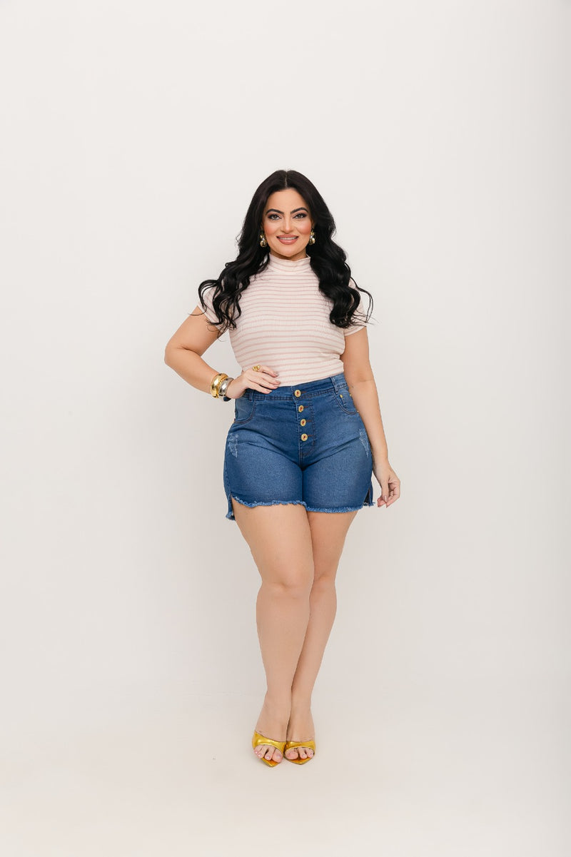 Shorts Bermudas Jeans Feminina Plus Size Cintura Alta