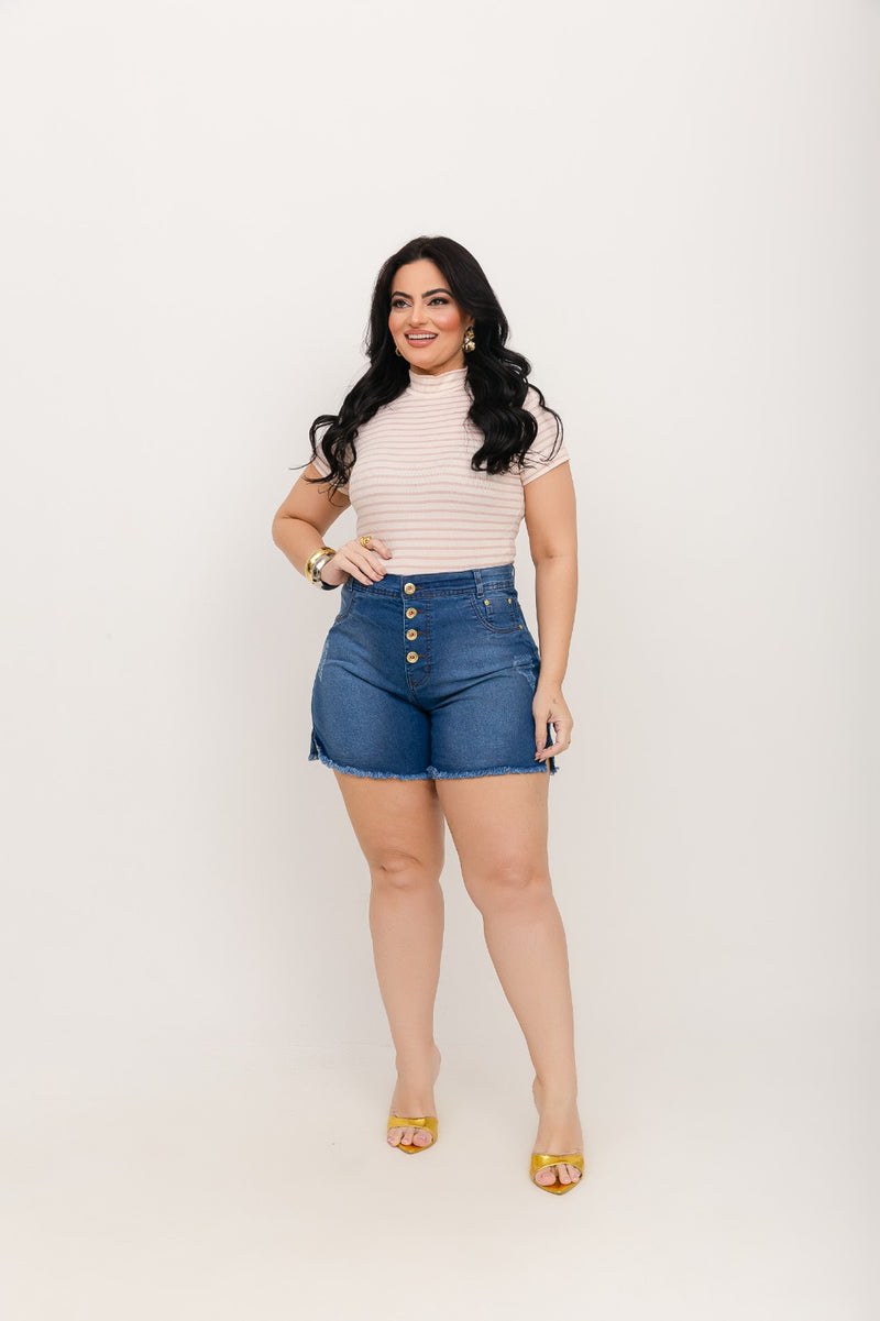 Shorts Bermudas Jeans Feminina Plus Size Cintura Alta