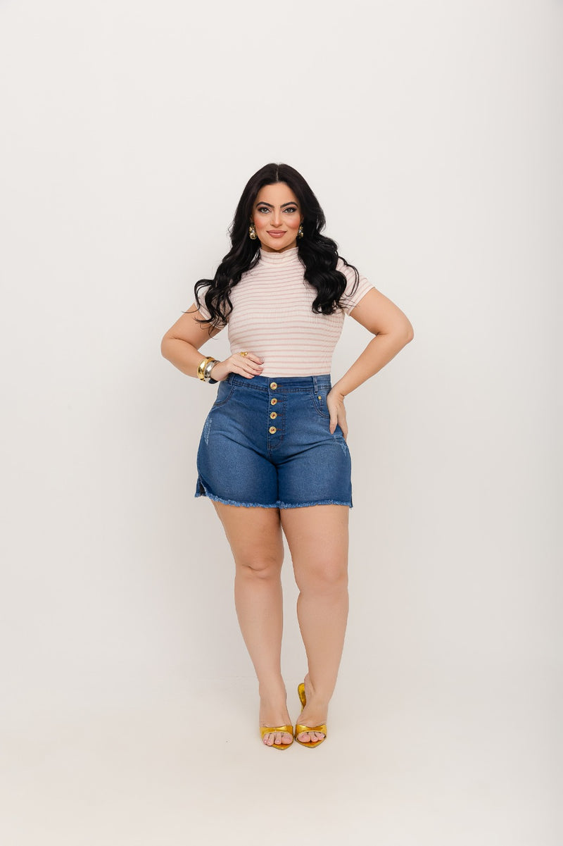 Shorts Bermudas Jeans Feminina Plus Size Cintura Alta