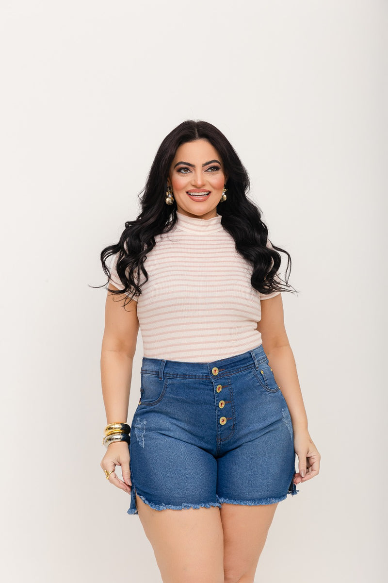 Shorts Bermudas Jeans Feminina Plus Size Cintura Alta