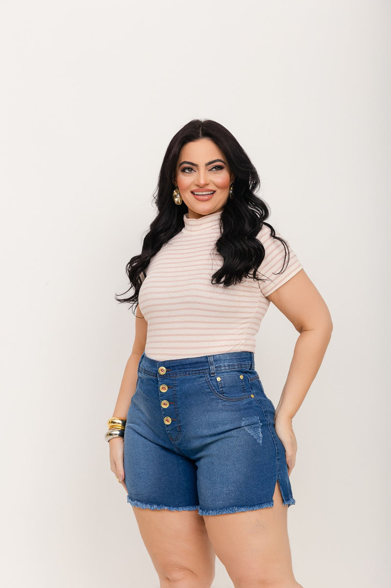 Shorts Bermudas Jeans Feminina Plus Size Cintura Alta