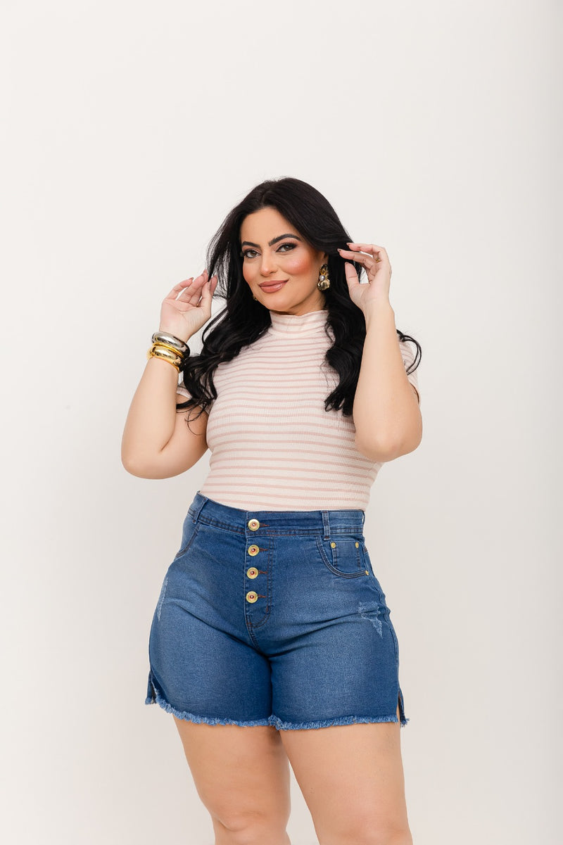 Shorts Bermudas Jeans Feminina Plus Size Cintura Alta