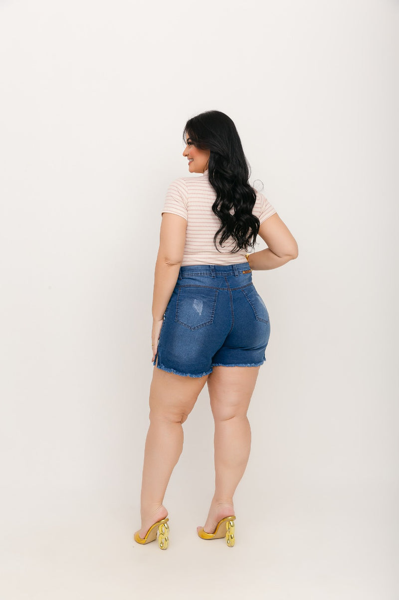 Shorts Bermudas Jeans Feminina Plus Size Cintura Alta
