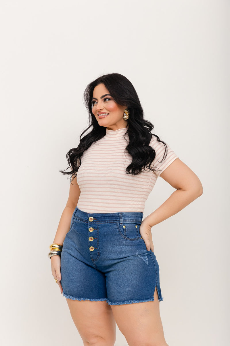 Shorts Bermudas Jeans Feminina Plus Size Cintura Alta