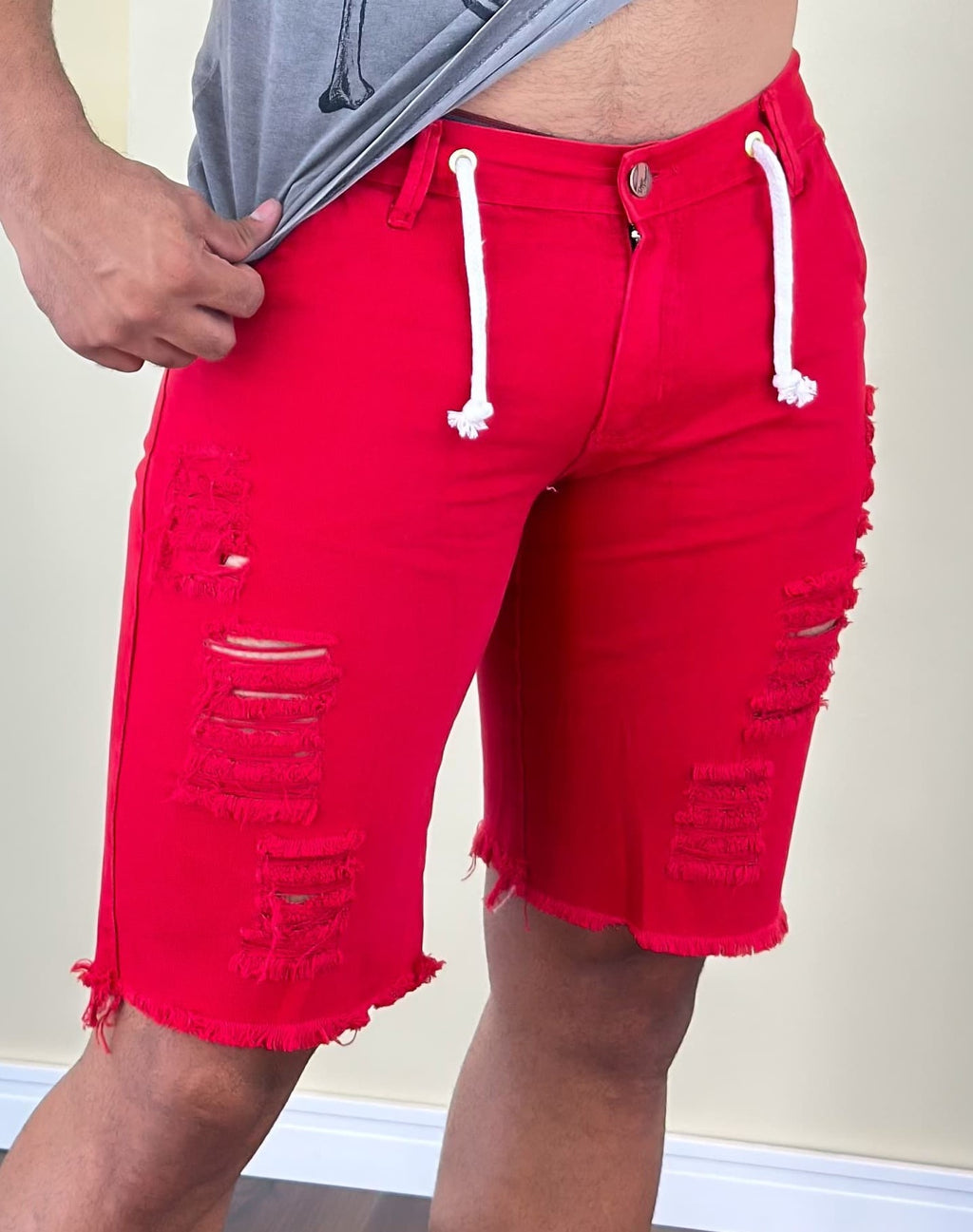 Bermuda Jeans Masculina Vermelha
